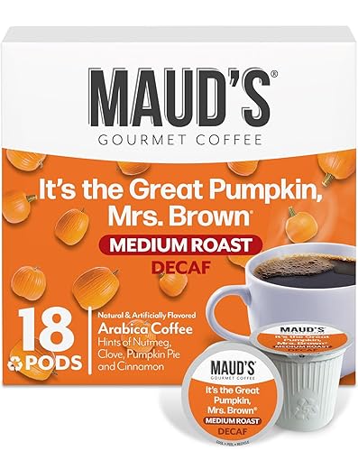 Maud's Decaf Pumpkin Spice Flavored Coffee Pods, 18 ct, Medium Roast Flavored Coffee in Single Serve Pods - 100% Arabica Beans, Compatible with Keurig