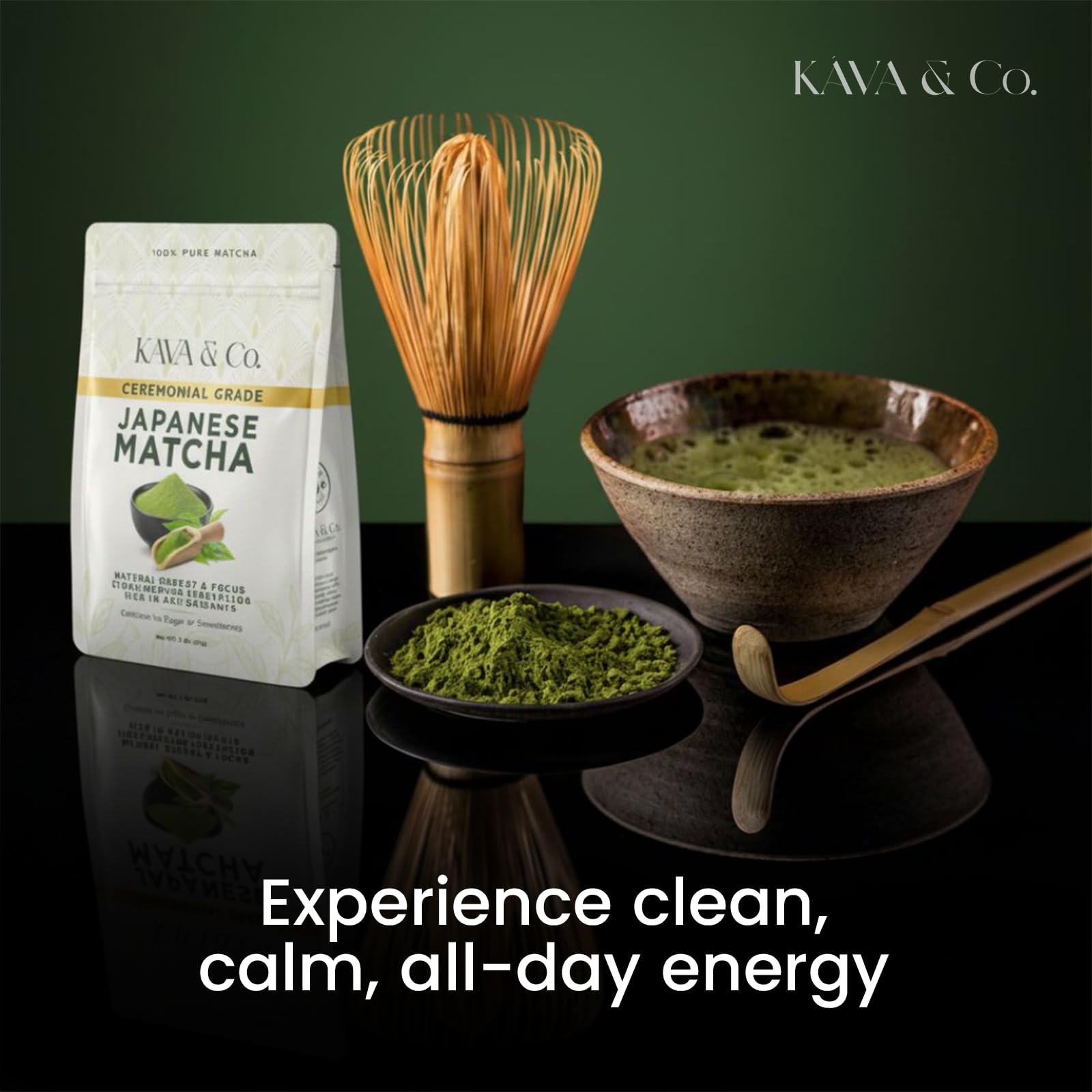 Kava and Co Ceremonial Matcha - Premium Japanese Green Tea - Authentic Stone Ground Matcha Powder - Shade Grown Leaves for Natural Energy - Jitter