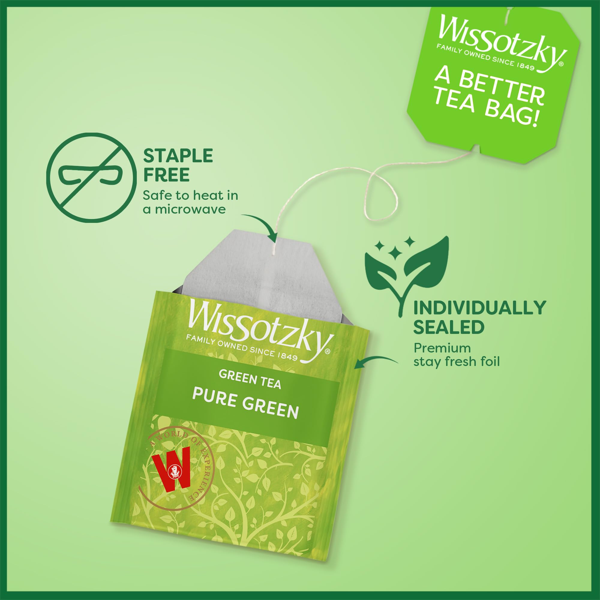 Wissotzky Pure Green Tea, 20 Tea Bags | Antioxidant Rich | Real Green Tea