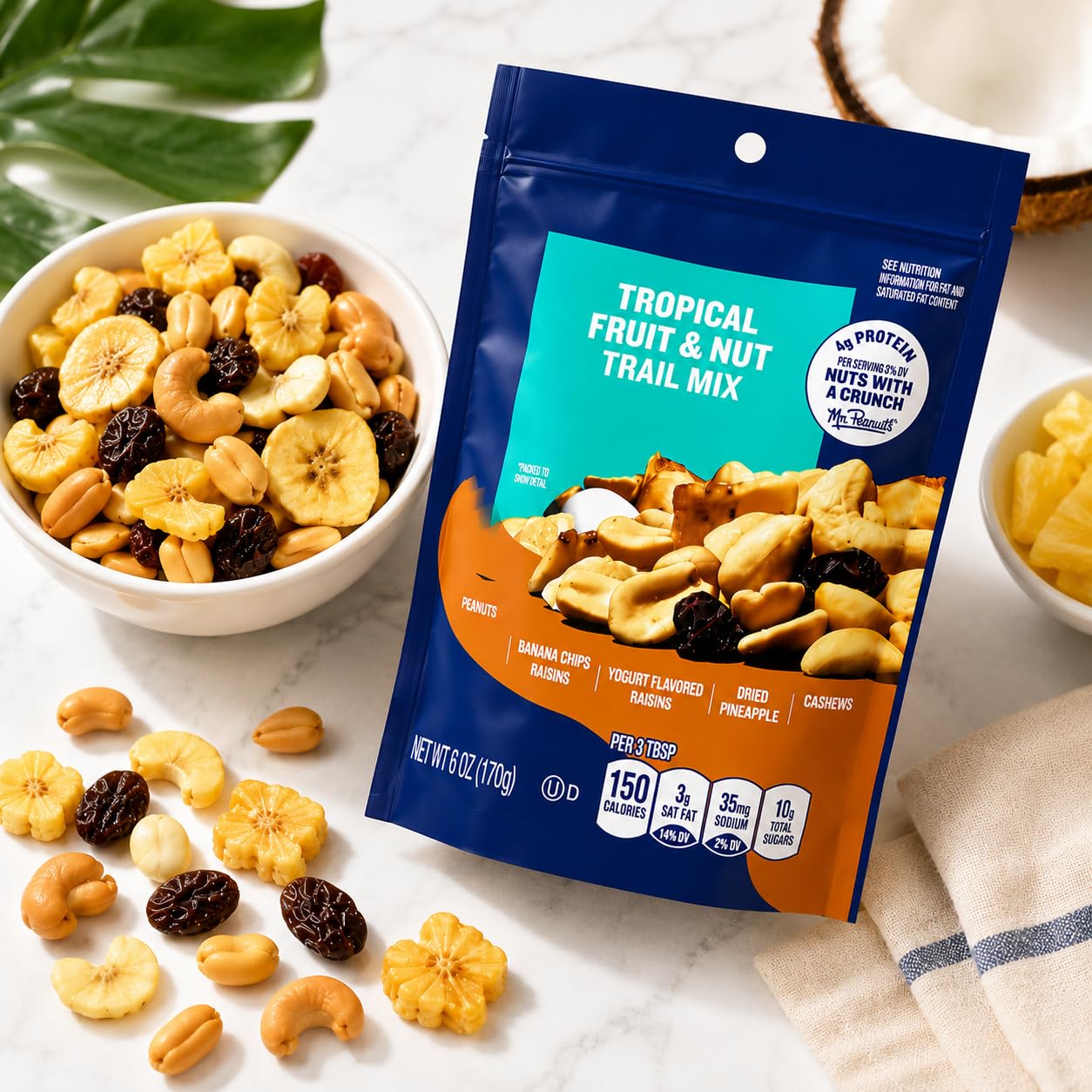 Trail Mix Tropical Fruit & Nuts, 2 Pack, 6 oz, Cashews, Peanuts, Raisins