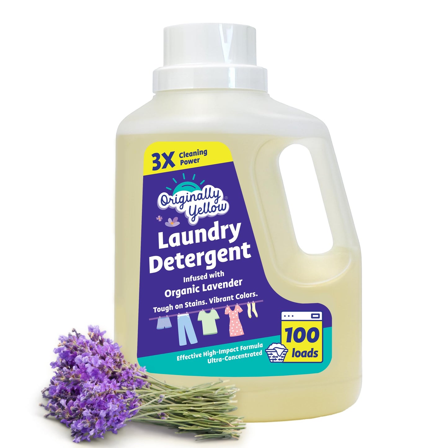 Originally Yellow Plant Based Laundry Detergent | Ultra-Concentrated Natural Laundry Detergent with Organic Lavender | High-Efficiency Clean, Tough on