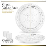 Stock Your Home 100 Count Premium Clear Plastic Plates 7" Inch Small Appetizer, Dessert, and Party Plates, Heavy Duty Hard Plastic Disposable Wedding
