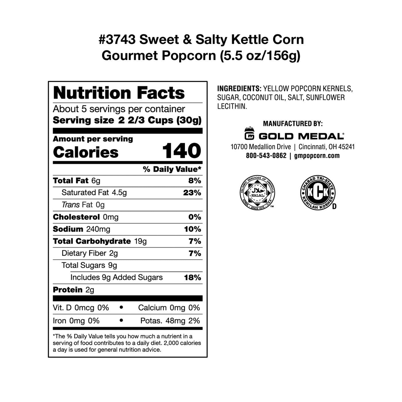 Gold Medal Kettle Corn Gourmet Popcorn, 5.5 Ounce (Pack of 15)