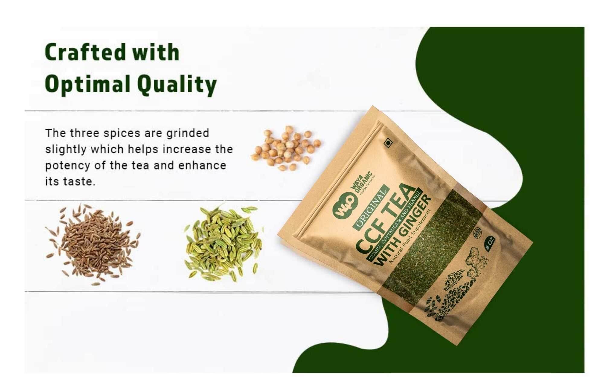 CCF Tea (Cumin, Coriander, Fennel) With Ginger - Digestive Tea to Support Natural Detoxification 8 Ounces (Pack of 1)