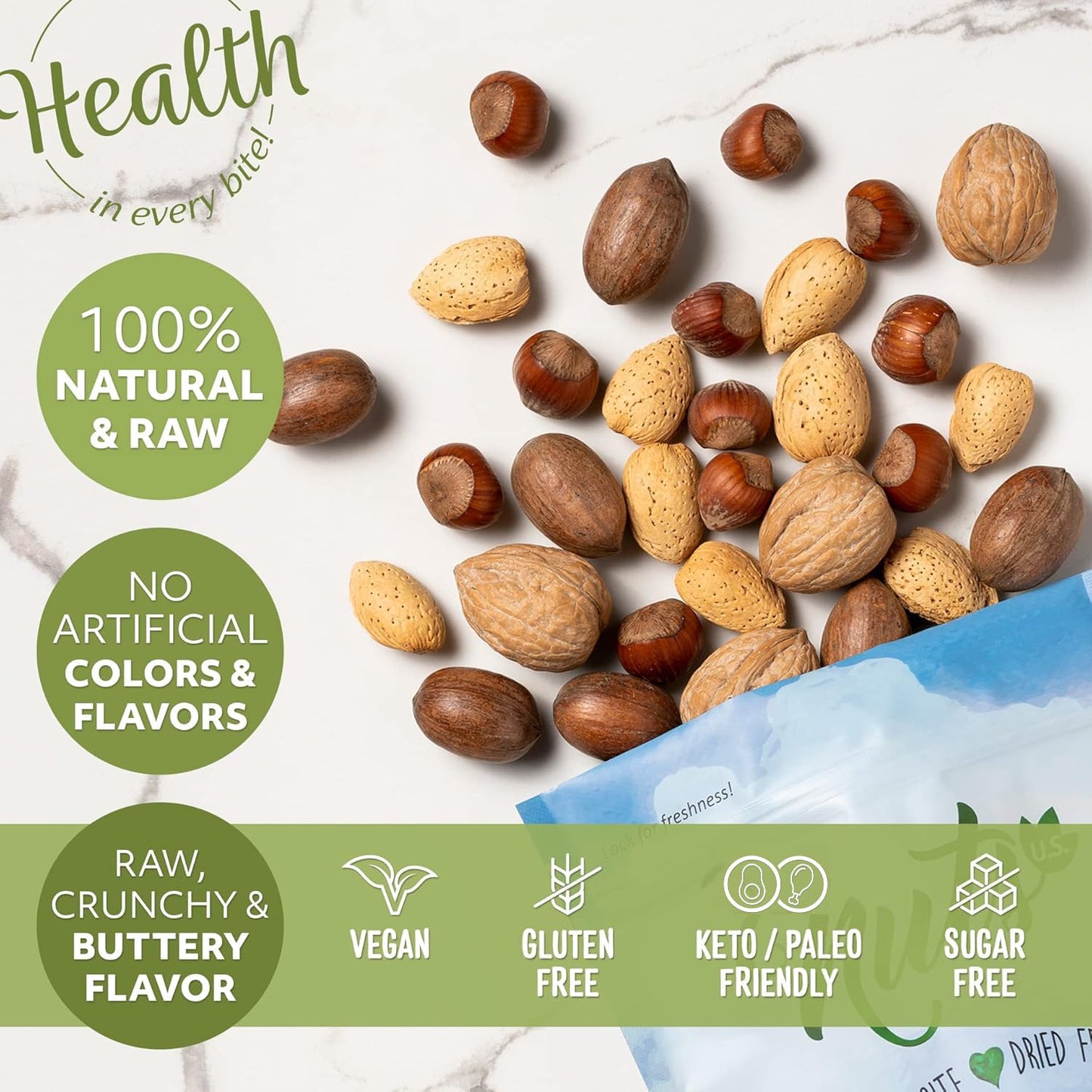 NUTS U.S. - Mixed Nuts In Shell (Almonds, Walnuts, Hazelnuts, Pecans) | No Added Colors and No Artificial Flavors | Fresh Buttery Taste and Raw
