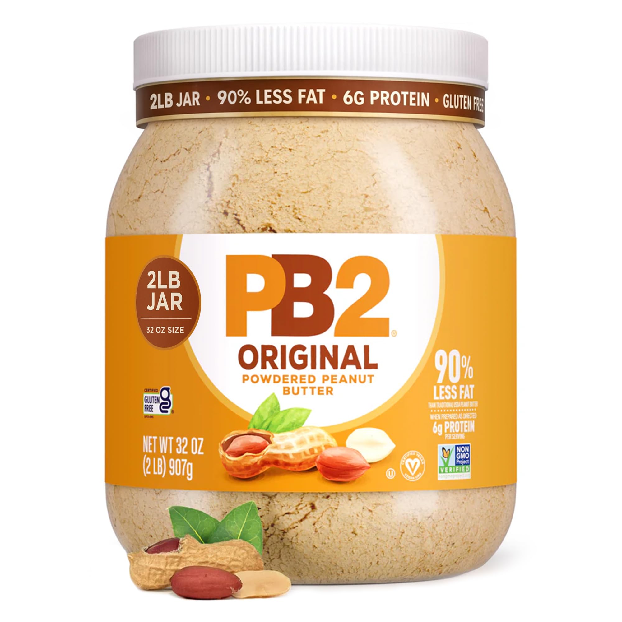 PB2 Original Powdered Peanut Butter - [32 Ounce Jar] 6g of Protein, 90% Less Fat, Certified Gluten Free, Only 60 Calories per Serving, Perfect