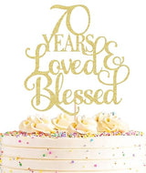 AHAORAY 70 Years Loved Cake Topper - Gold Glitter 70th Birthday Cake Decorating Supplies, Perfect for Wedding, Anniversary or Birthday Party