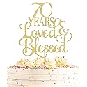 AHAORAY 70 Years Loved Cake Topper - Gold Glitter 70th Birthday Cake Decorating Supplies, Perfect for Wedding, Anniversary or Birthday Party
