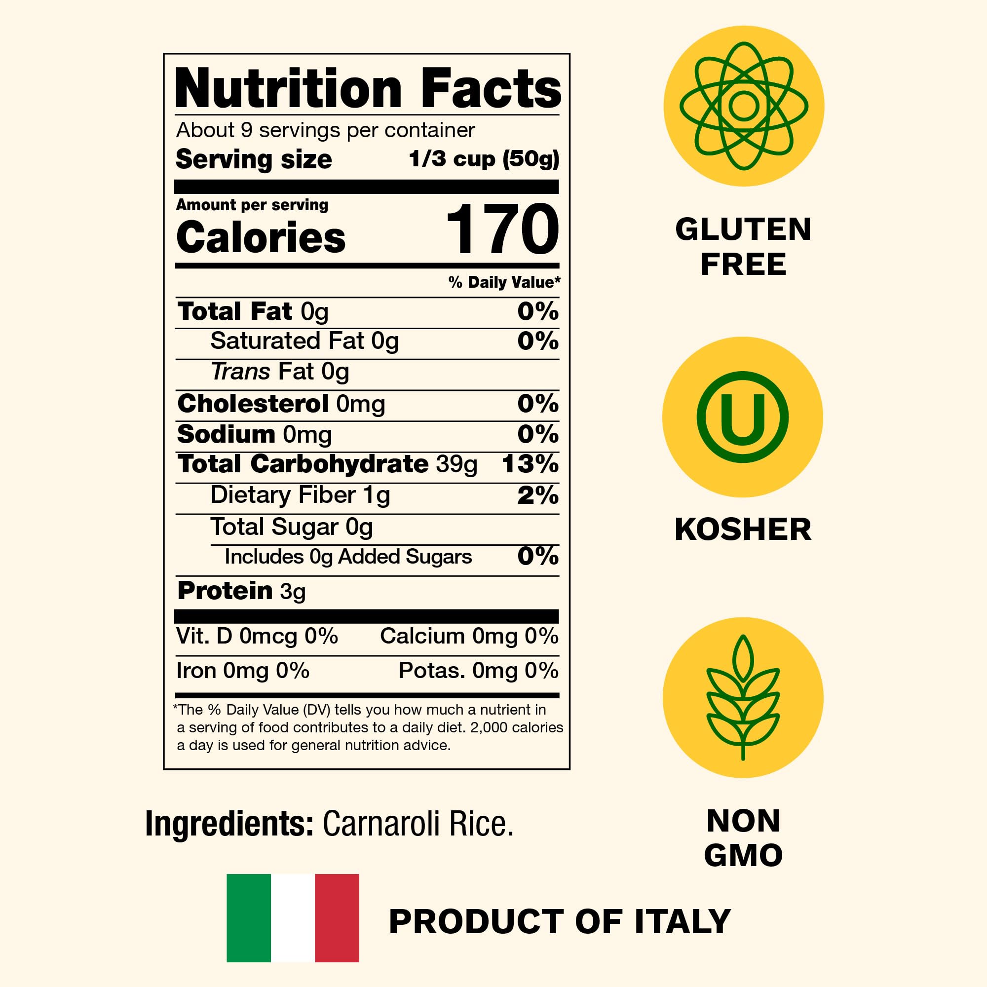 Bellino Carnaroli Superfino Long Grain White Rice, 16oz (Pack of 12) Creamy Italian Carnaroli Rice for Risotto, Paella, Arancini, Salad, Pudding - Non-GMO, Gluten-Free - Vacuum Sealed - Stays Al Dente