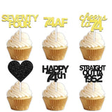 18pcs Black Gold Glitter Dessert Cupcake Pick for Straight Outta 1952 Cheer to 74 Years Old Theme Decor Supplies Happy 74th Birthday Party Decoration