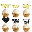 18pcs Black Gold Glitter Dessert Cupcake Pick for Straight Outta 1952 Cheer to 74 Years Old Theme Decor Supplies Happy 74th Birthday Party Decoration