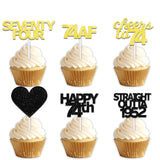 18pcs Black Gold Glitter Dessert Cupcake Pick for Straight Outta 1952 Cheer to 74 Years Old Theme Decor Supplies Happy 74th Birthday Party Decoration