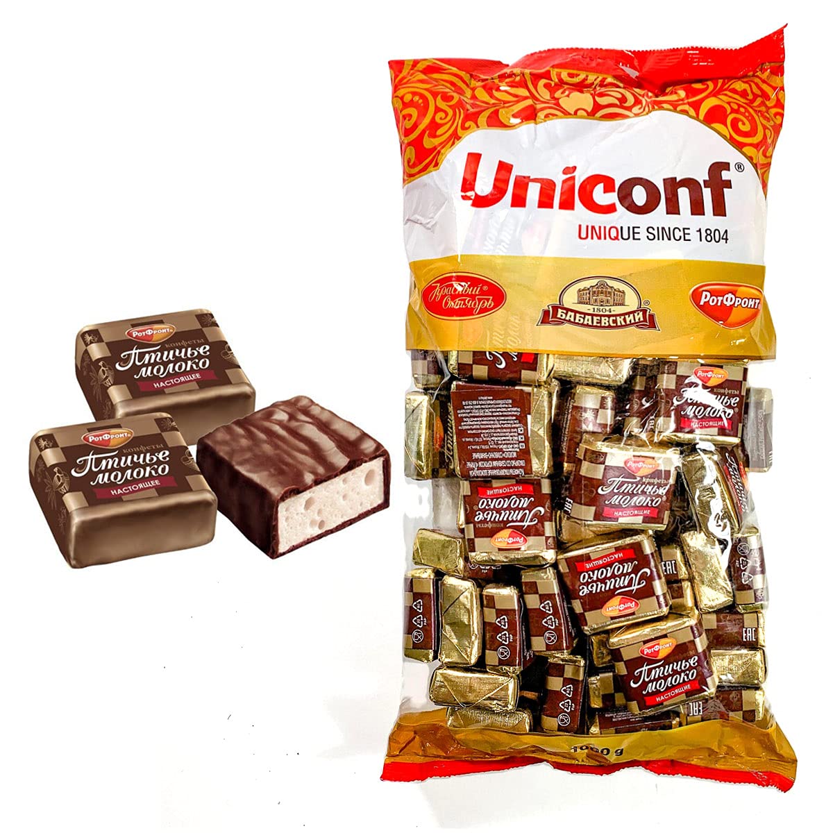 Cream and Vanilla Marshmallow and Chocolate Candy, Russian Bird's Milk, Ptichye Moloko, Rot Front Chocolates Souffle 1 kg | 2.2 lb