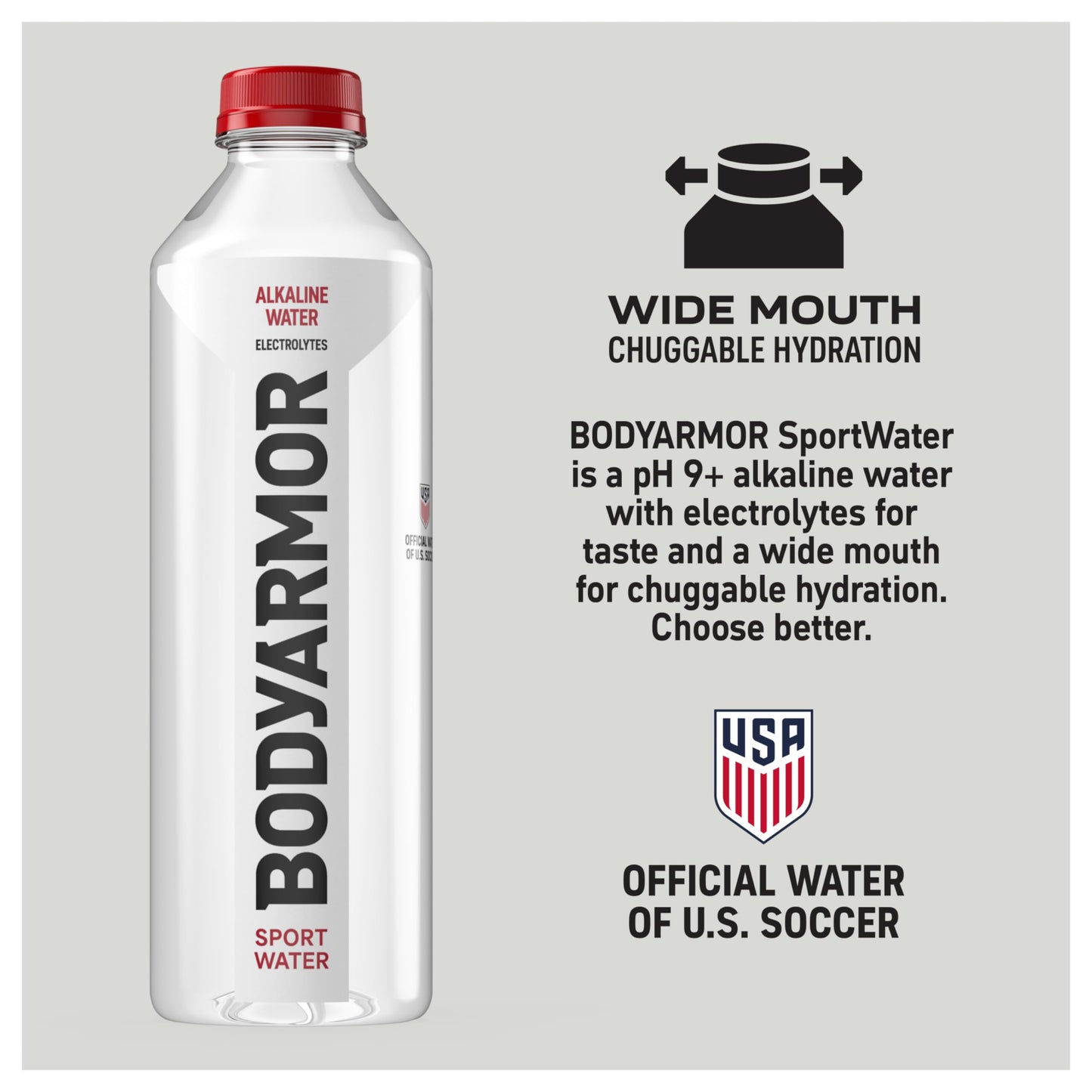 BODYARMOR SportWater Alkaline Water, High Alkaline Bottled Water, pH 9+, 1 Liter (12 Pack), Refreshing Electrolyte Water Pack, Wide Mouth Bottle