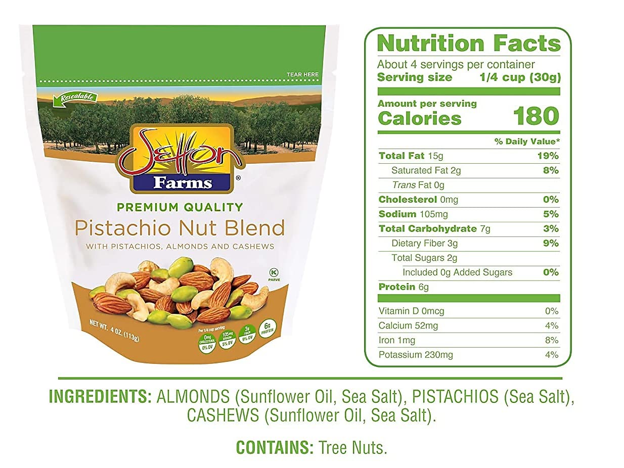 Setton Farms Pistachio Nut Blend with Almonds, Pistachios and Cashews, 4 oz Resealable Bag