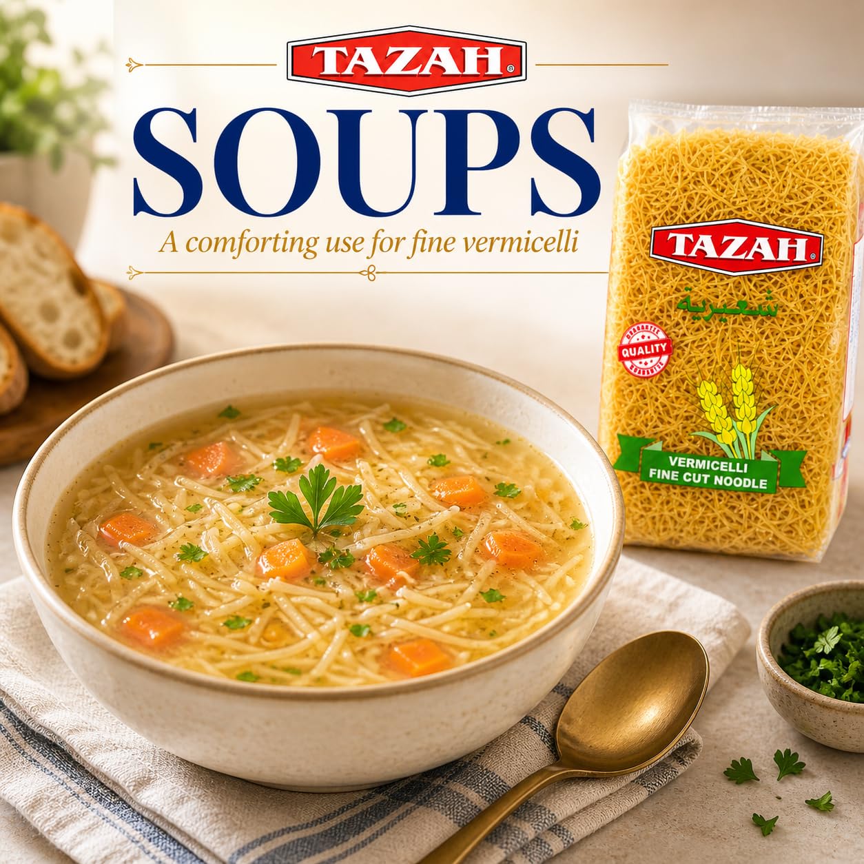 Tazah Vermicelli Noodles 15.87oz (450g) - Delicious, Nutritious, Quick-Cooking, Versatile Pasta - Ideal for Soups, Salads, Stir-Fry Dishes - Authentic