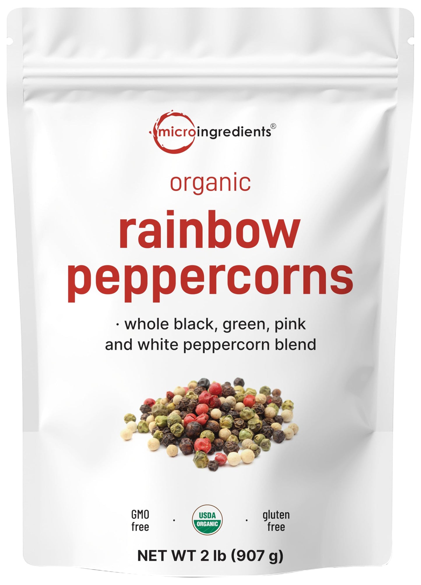 Micro Ingredients Organic Whole Rainbow Peppercorns, 2lbs | Premium Whole Peppercorns for Grinder Refill | Great for Seasonings, Meats & Vegetables |