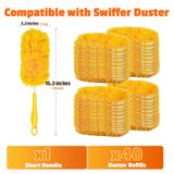 40-Pack Duster Refills Compatible for Swiffer Duster Refills, 360° Disposable Heavy Duster Dry Cleaning Cloth with 1 Short Handle, Multi-Surface