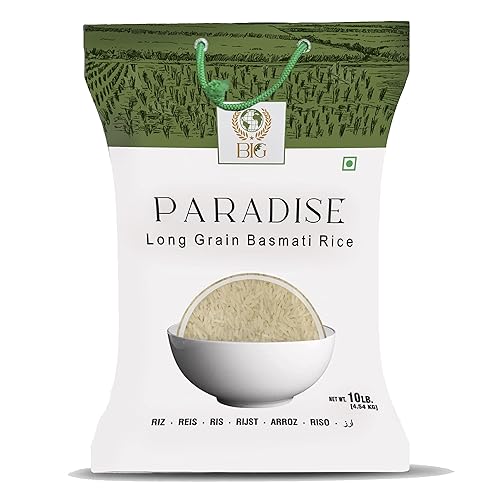 BIG - PARADISE 10 LB Long Grain Basmati Rice, White Super Basmati Rice, Basamic Rice from India, Gluten Free Rice, White Uncooked Rice, Extra Long Grain Basmati Rice