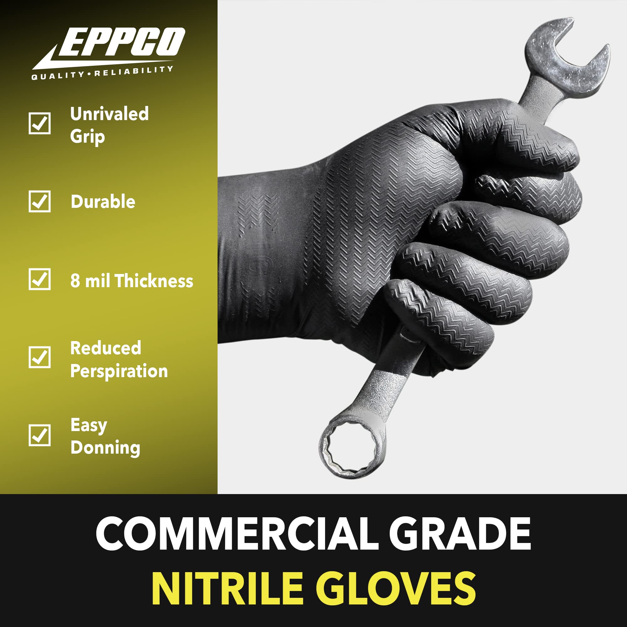 EPPCO LionGrip 7-Mil Black Nitrile Gloves Disposable Powder Free, Latex Free Textured Superior Grip Glove for Mechanics, Auto-motive, Industrial Work