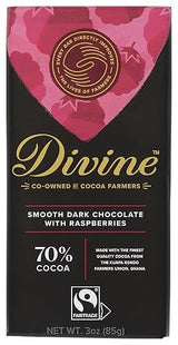 Divine Chocolate, Bar Dark Chocolate Raspberries 70%, 3 Ounce