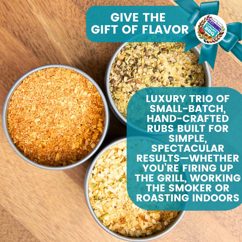 Luxury BBQ House Reserve Seasonings | Gift Packaged Set of 3 | Artisanal Gift Pack | All Natural, Non GMO Seasoning | Gourmet Spice Blends & Rubs |