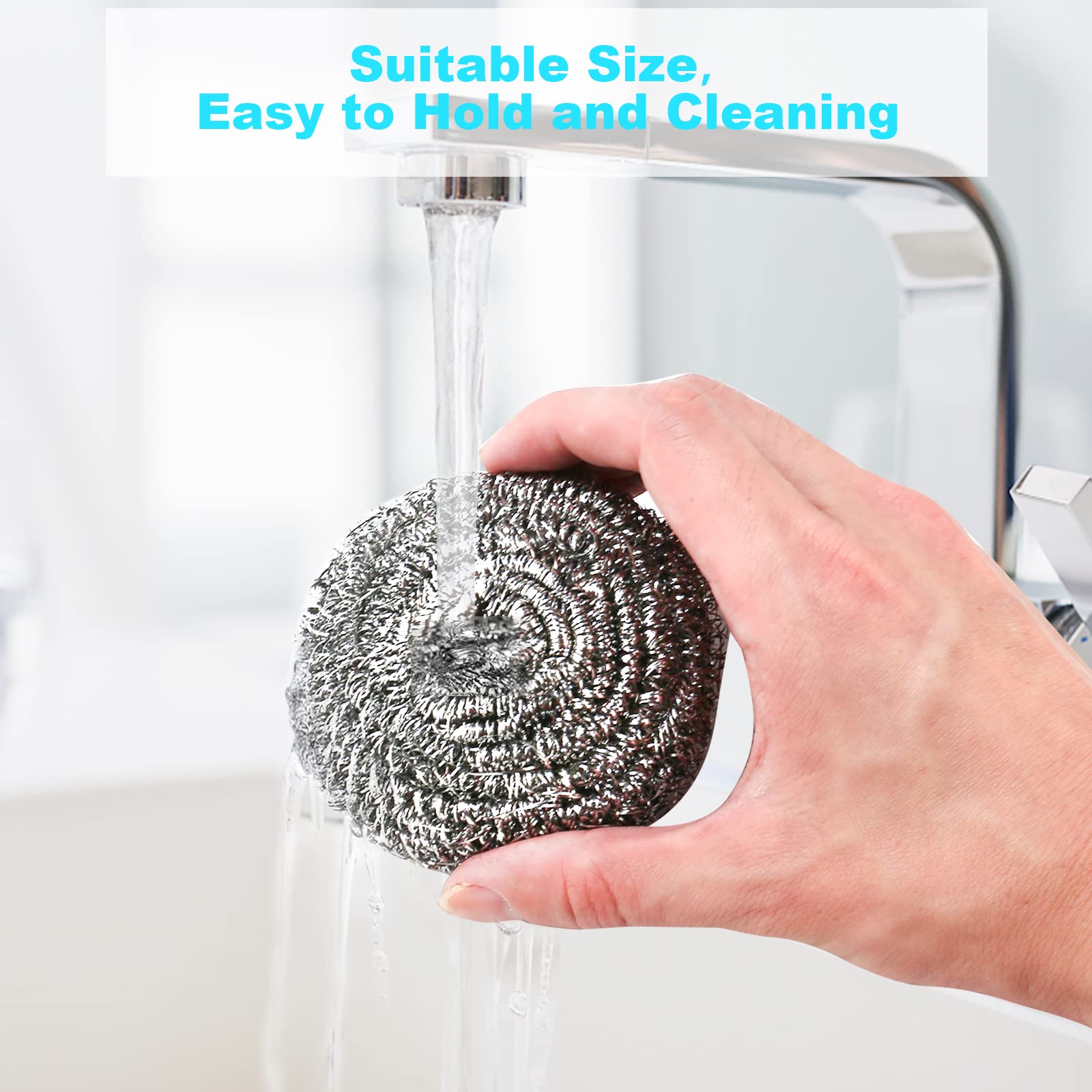 15 Pack Steel Wool Scrubber, Metal Kitchen Scrubbing Sponges, Dishwashing Scouring Pads Heavy Duty, Premium Stainless Steel Scrubbers for Cleaning