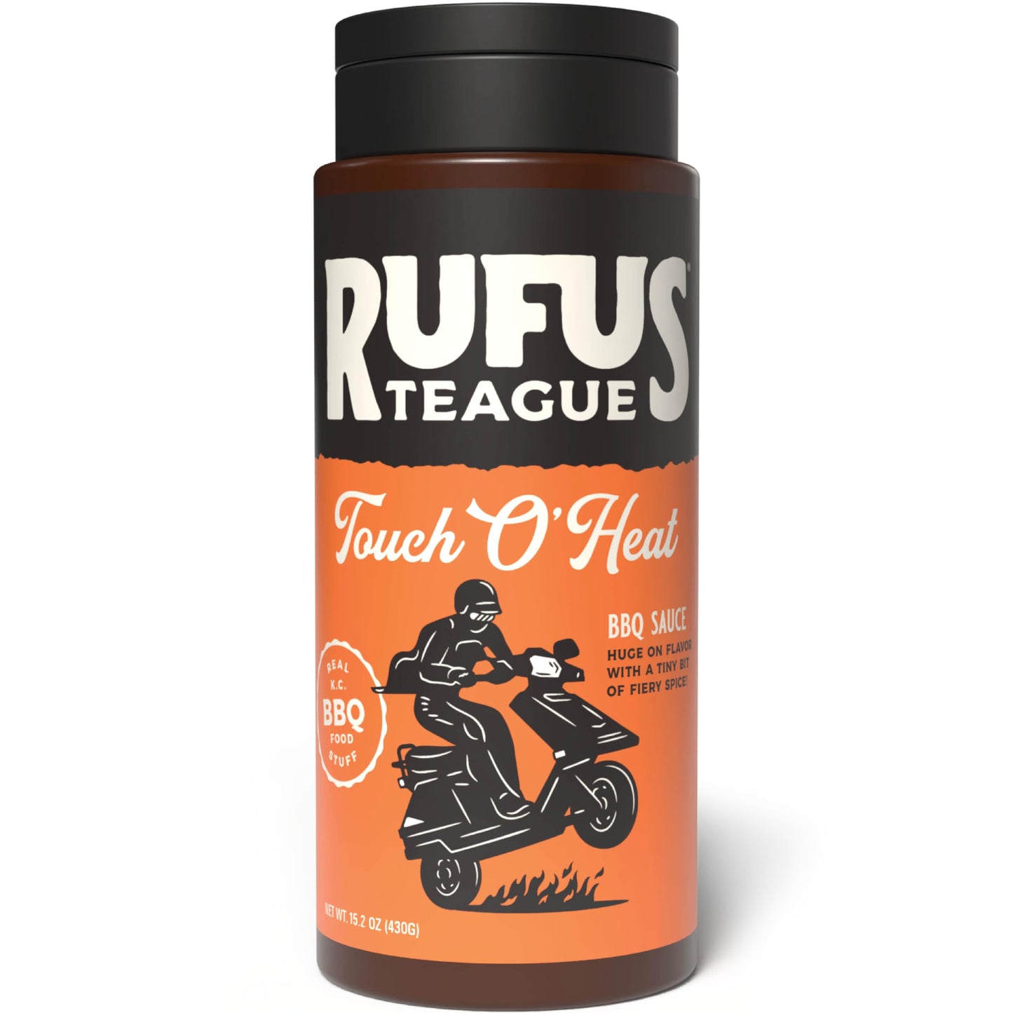 Rufus Teague Touch O' Heat BBQ Sauce, Flip Top Squeeze Bottle, 15.2 oz