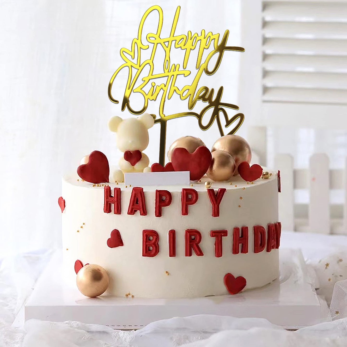 40 PCS Gold Happy Birthday Cake Topper Acrylic Cupcake Topper A Series of Birthday Cake Supplies Decorations 20 Styles