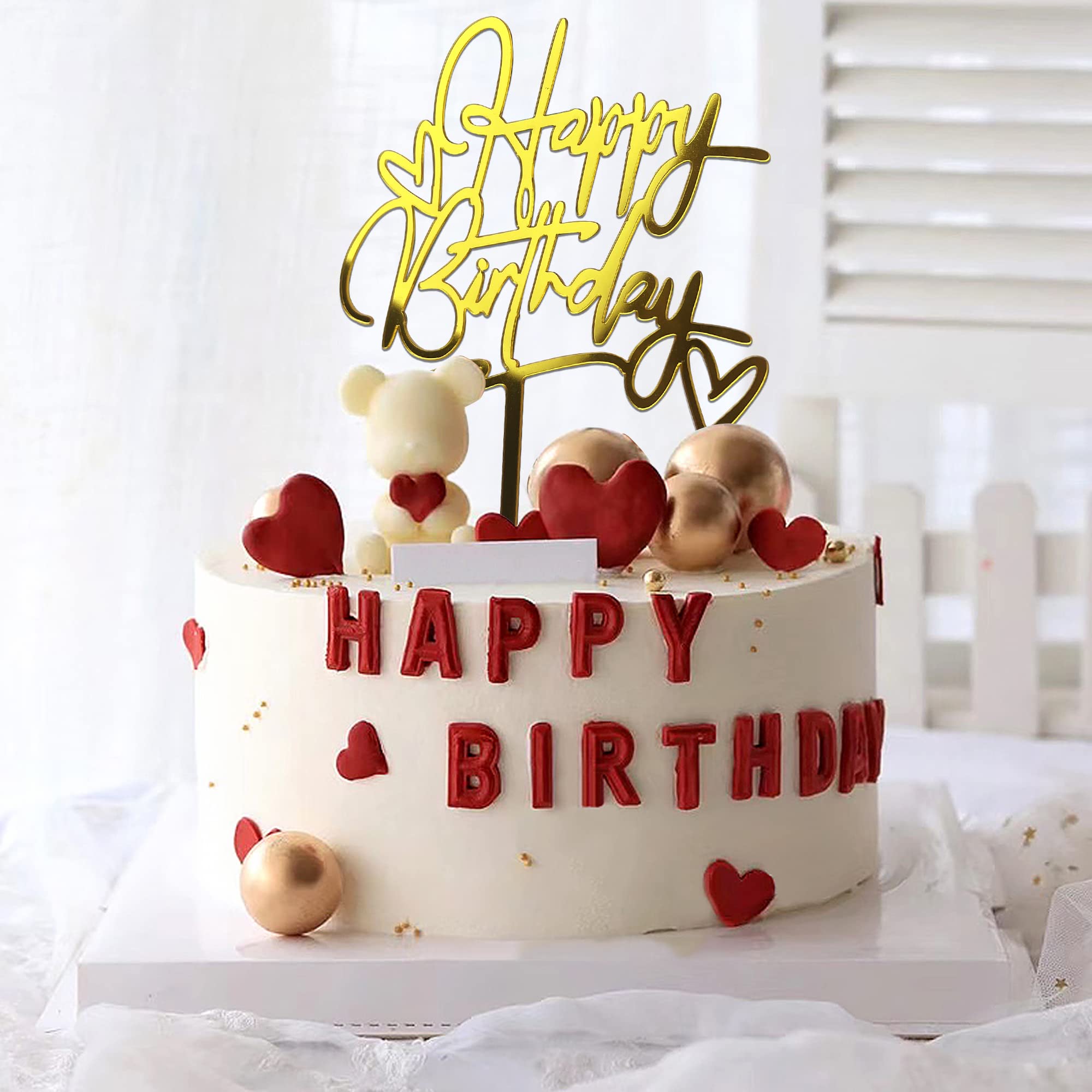 40 PCS Gold Happy Birthday Cake Topper Acrylic Cupcake Topper A Series of Birthday Cake Supplies Decorations 20 Styles
