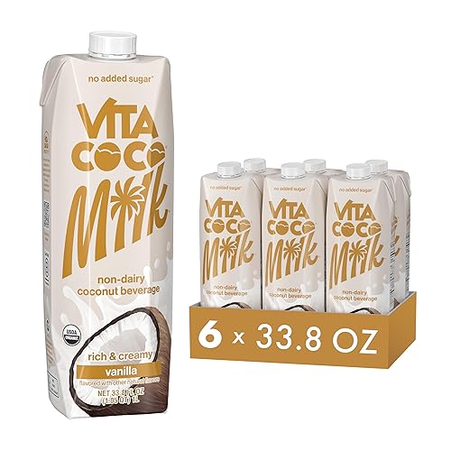 Vita Coco Vanilla Organic Coconut Milk, Plant Based, Dairy Free Milk Alternative - Gluten Free, Soy Free, Seed Oil Free, Unsweetened - Perfect Add to Cereal, Smoothies, Desserts - 33.8 Ounce (Pack of 6)
