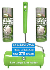 Leo 6.3-Inch Wide Lint Roller with 12-Inch Handle, Dog Hair Roller for Pet Cat Hair Removal, Super Sticky Roll Floor Refill, Leo Cleaning Roller