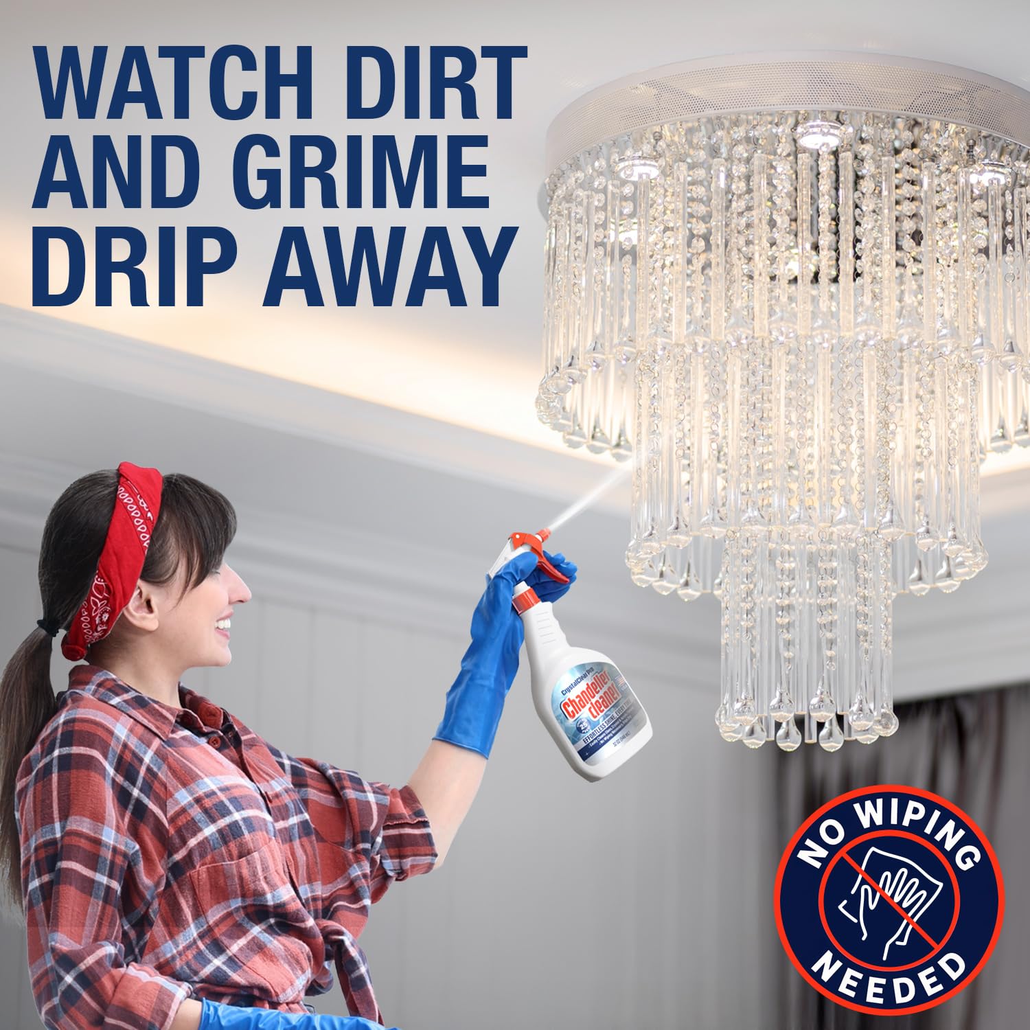 Chandelier Cleaner Spray, 32 oz - No Wipe Drip Dry Crystal Chandelier Cleaner for Glass, Crystal & Acrylic Light Fixtures, Streak-Free Shine, Sprays