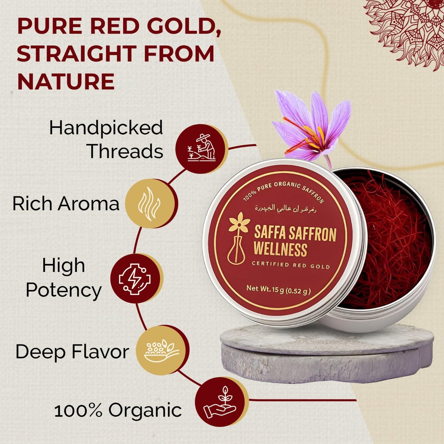 Saffa Saffron - Pure Premium Saffron Threads | 100% Natural & Handpicked Red Spice | Rich Aroma, Golden Color & Authentic Taste | Perfect for Cooking