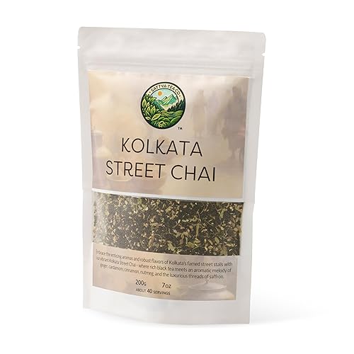 Sattva Tea Co | Kolkata Street Chai | 200g/7oz Loose Leaf (Makes 40+ Cups) | Rich Chai tea with Aromatic Spices: Ginger, Cardamom, Cinnamon, Nutmeg