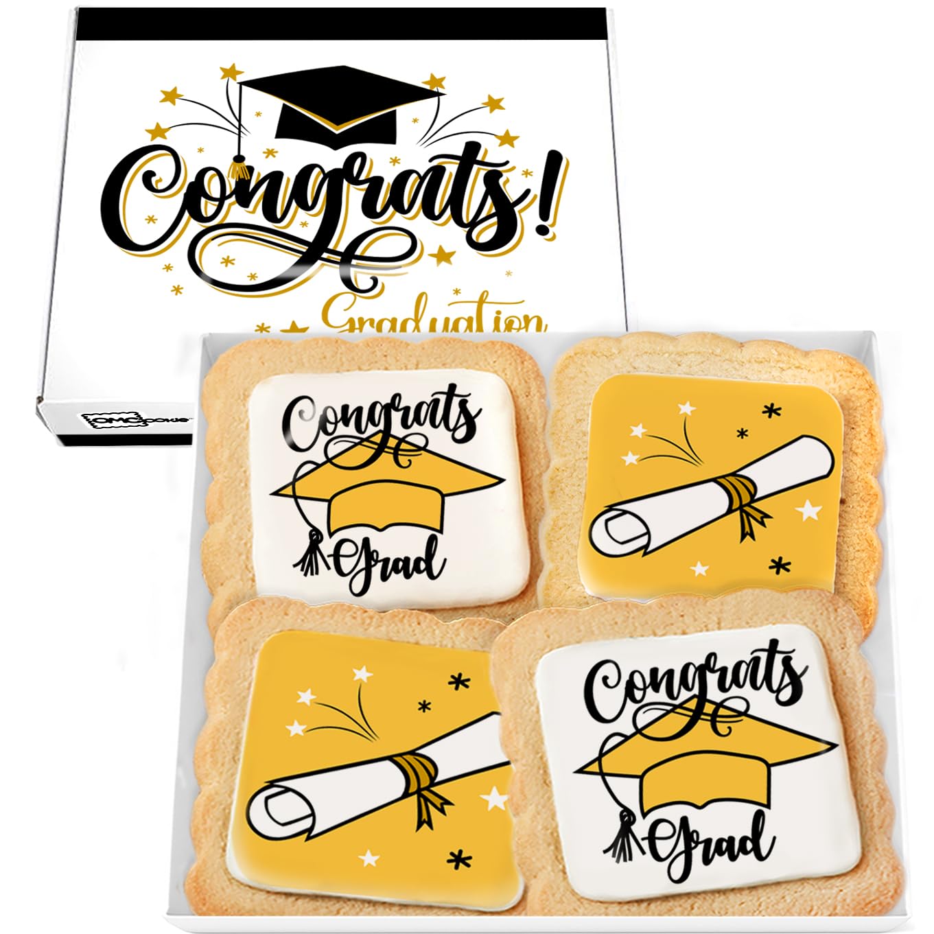 Graduation Cookies Gift Basket Box 2026 | Individually Wrapped | 4 Pack | Congratulations Congrats Grad for Women Men Kids | Food Gift | Nut Free |