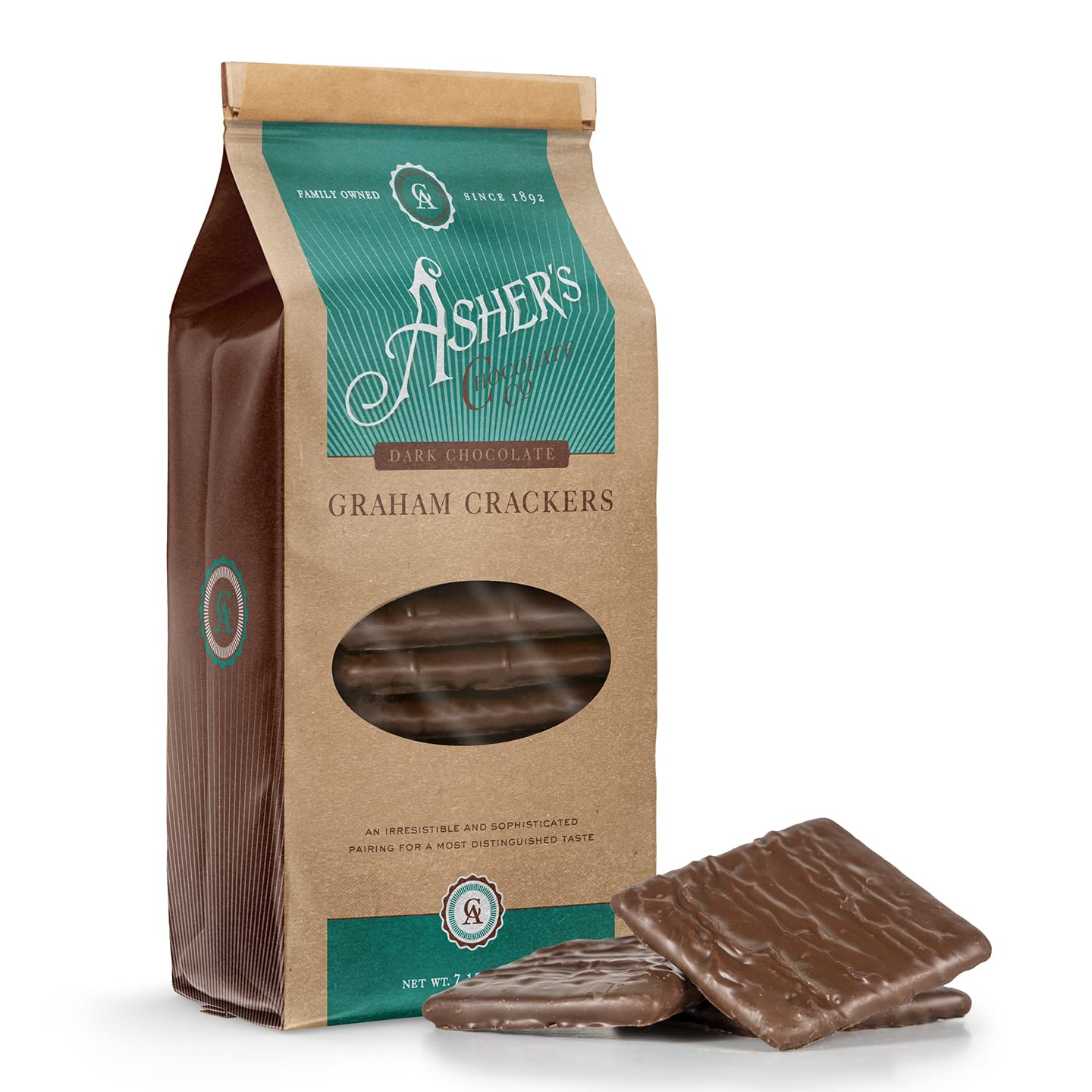 Asher's Chocolates Company, Chocolate Covered Graham Crackers, Made From the Finest Kosher Chocolate, Small Batches, Family Owned Since 1892 (7.15 oz