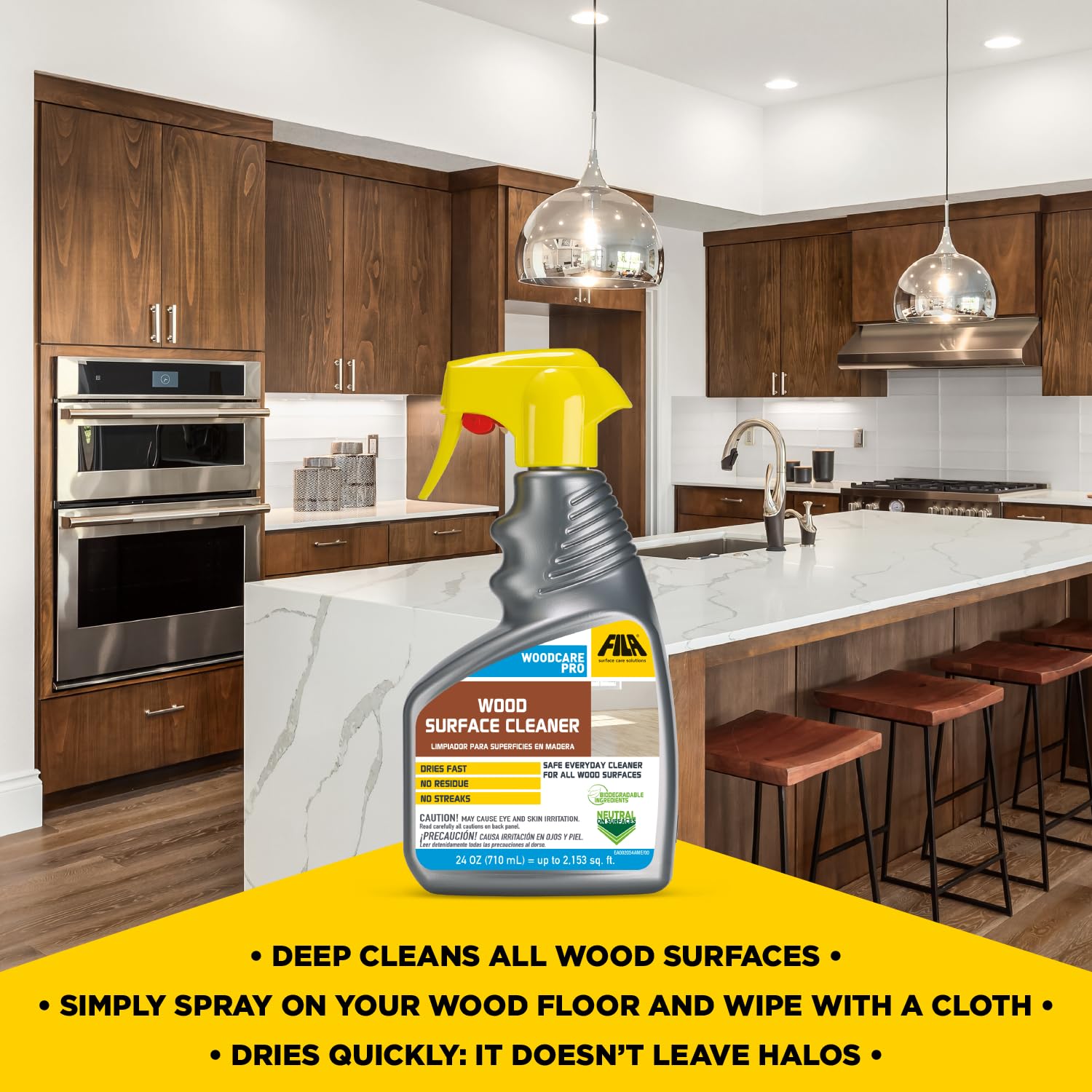 FILA Surface Care Solutions, WOODCARE PRO, Wood Cleaner for All Wood Floors and Surfaces, Suitable as Wood Floor Cleaner Spray, Wood Furniture