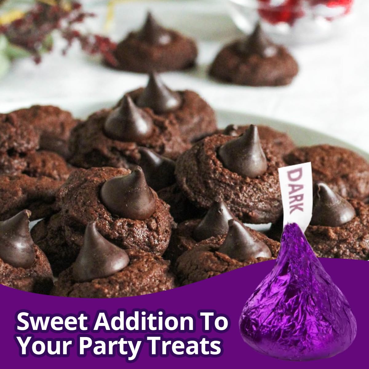 Bulk Dark Chocolate Kisses Candy 5 Pound Pack - Individually Wrapped Purple Foiled Chocolate Candy Mildly Sweet Treats for Sharing, Party Favors