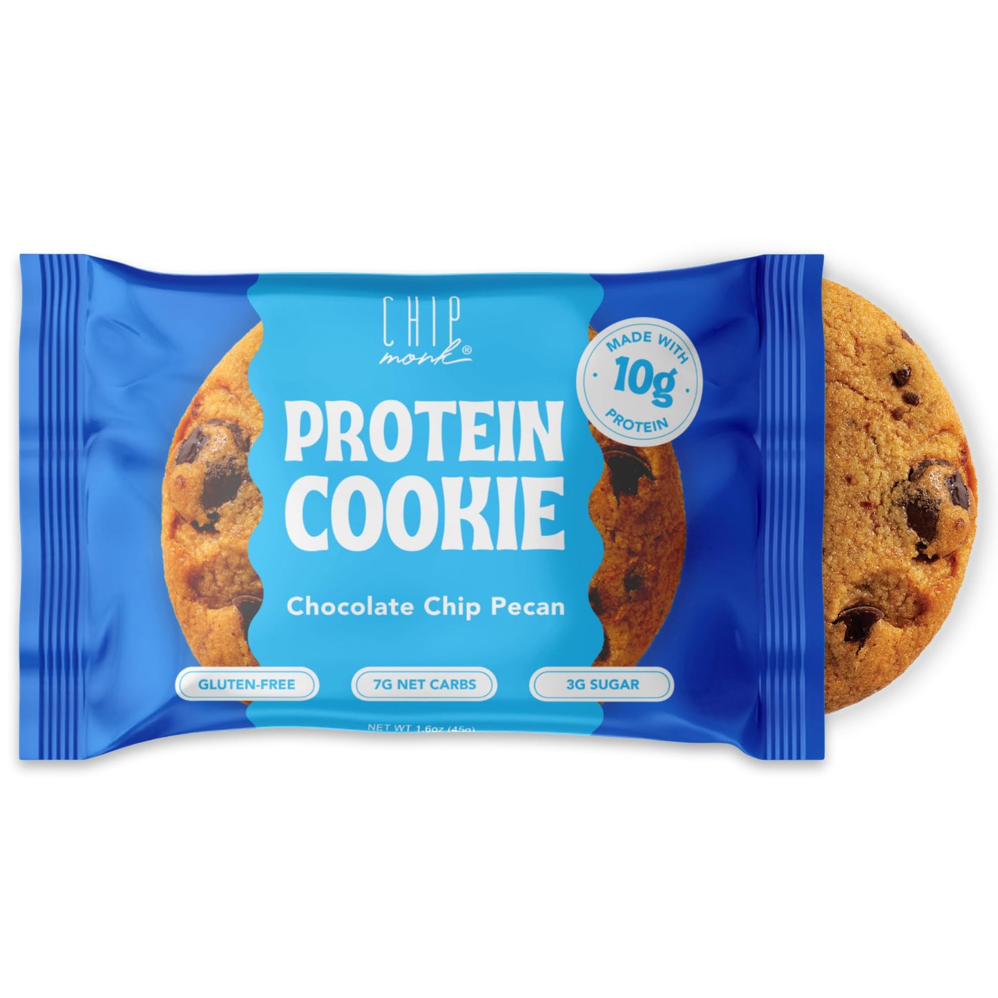 ChipMonk Baking, Chocolate Chip Pecan High Protein Cookies - Low Carb Diet Friendly Gym Snacks, Meal Replacement Cookie, Gluten-Free, Healthy Low