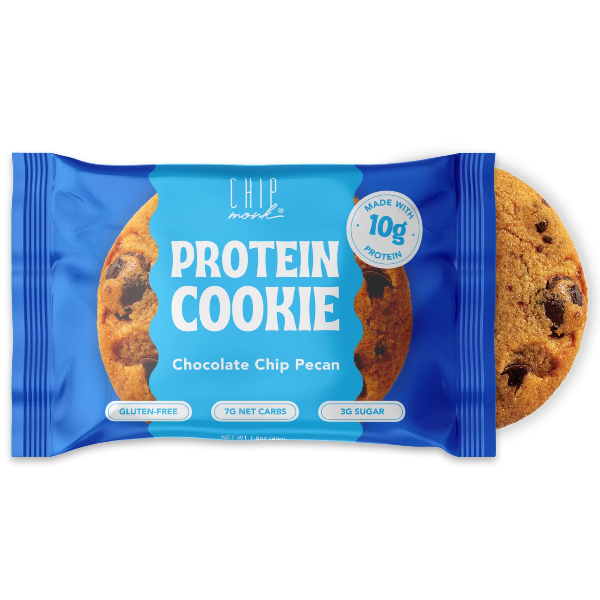 ChipMonk Baking, Chocolate Chip Pecan High Protein Cookies - Low Carb Diet Friendly Gym Snacks, Meal Replacement Cookie, Gluten-Free, Healthy Low