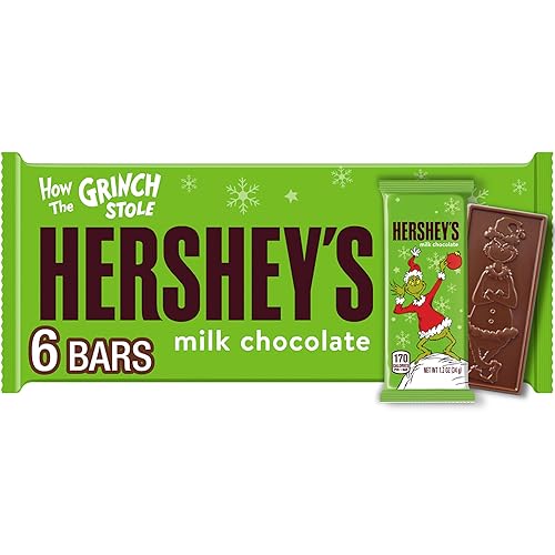 HERSHEY'S Grinch Milk Chocolate, Christmas Candy Bars, 1.2 oz (6 Count)