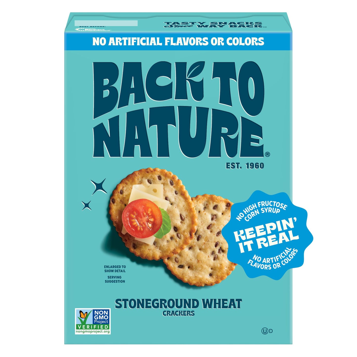 Back to Nature Stoneground Wheat Crackers, Non-GMO, Plant-Based Snack Cracker, Made with Whole Grains & Flax Seed, Snack Happy, 5oz Box
