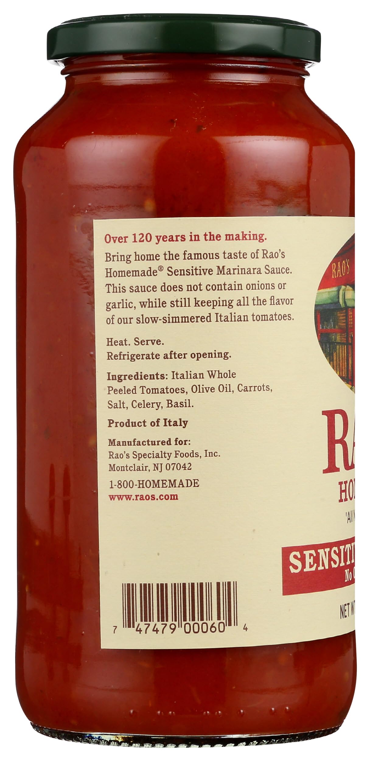 Rao's Homemade Tomato Sauce, Sensitive Formula, 24 oz, Pasta Sauce, Carb Conscious, Keto Friendly, All Natural, Premium Quality, No Onions or Garlic