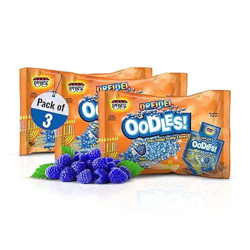 Only Kosher Candy Oodles Dreidel, Blue Raspberry Flavored Tiny Tangy Fruity Chews Candy Kosher Certified Dreidel Shaped 12 Pouch Bags for All