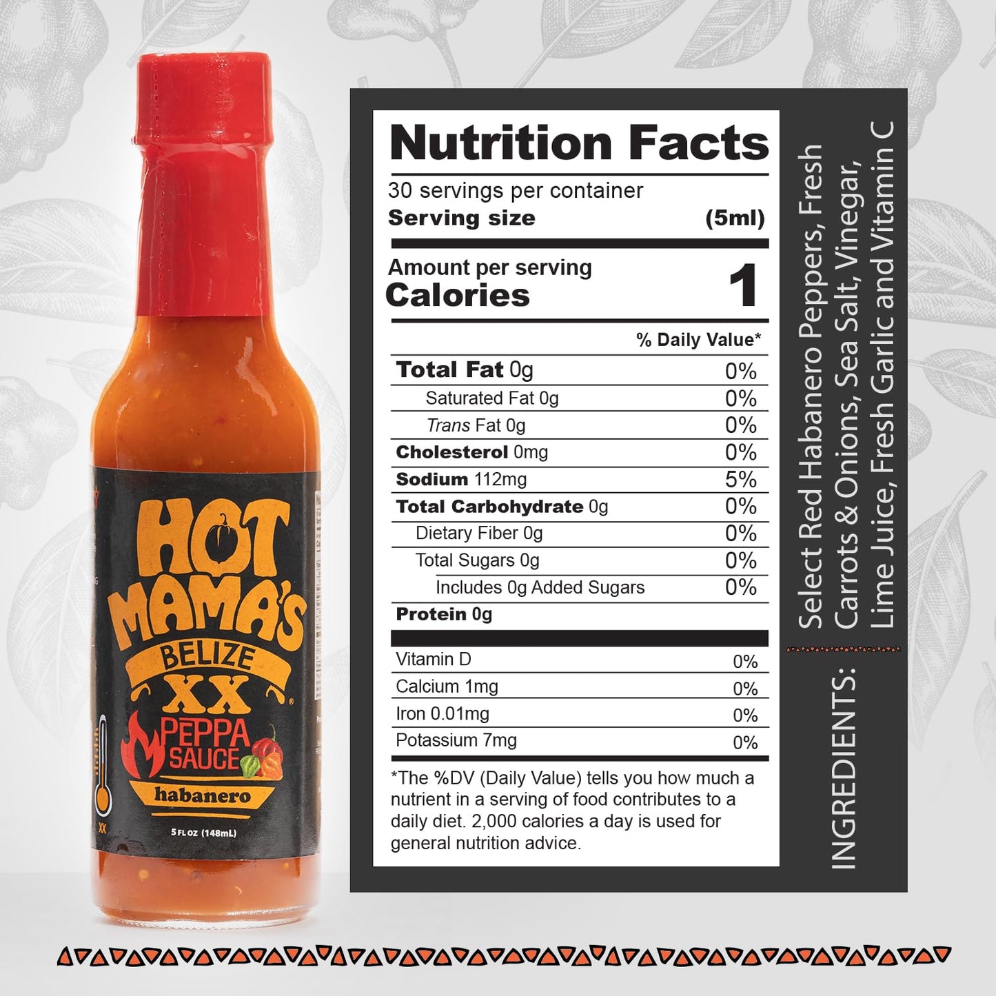 Hot Mama's Belize XX Pepper - Habanero Hot Sauce Medium-High Heat Level, All-Natural, No Preservatives, Non GMO - Gluten-Free, Vegan-Friendly, Fresh