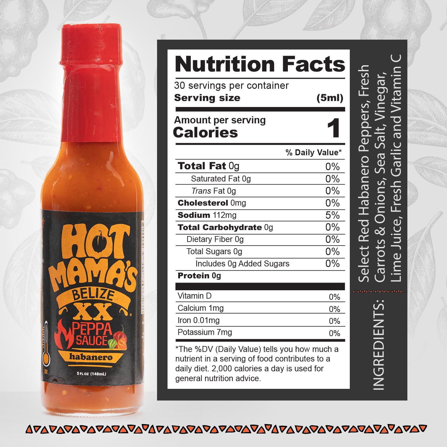 Hot Mama's Belize XX Pepper - Habanero Hot Sauce Medium-High Heat Level, All-Natural, No Preservatives, Non GMO - Gluten-Free, Vegan-Friendly, Fresh