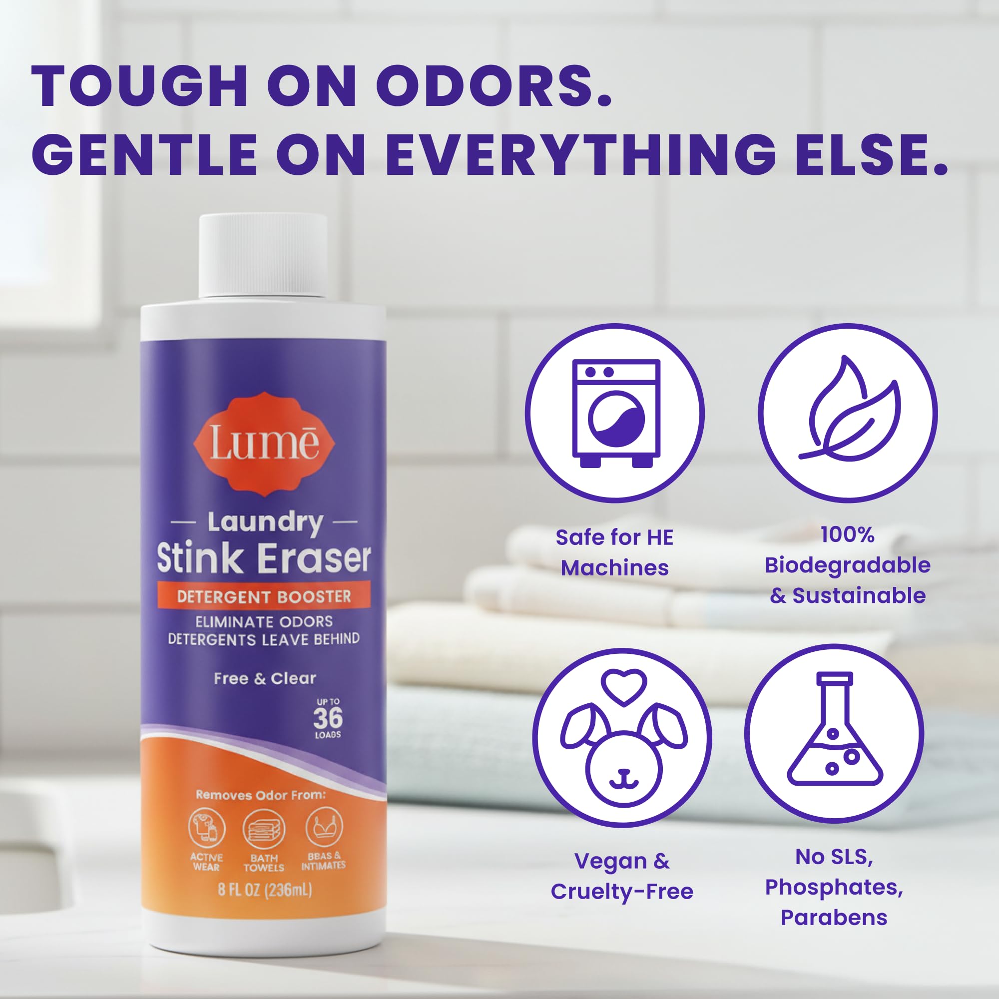 Lume Laundry Stink & Stain Eraser - Detergent Booster & Sink Soak - Eliminates Body Odor In Clothes - Odor Blasting Enzyme Blend - Make Your Detergent