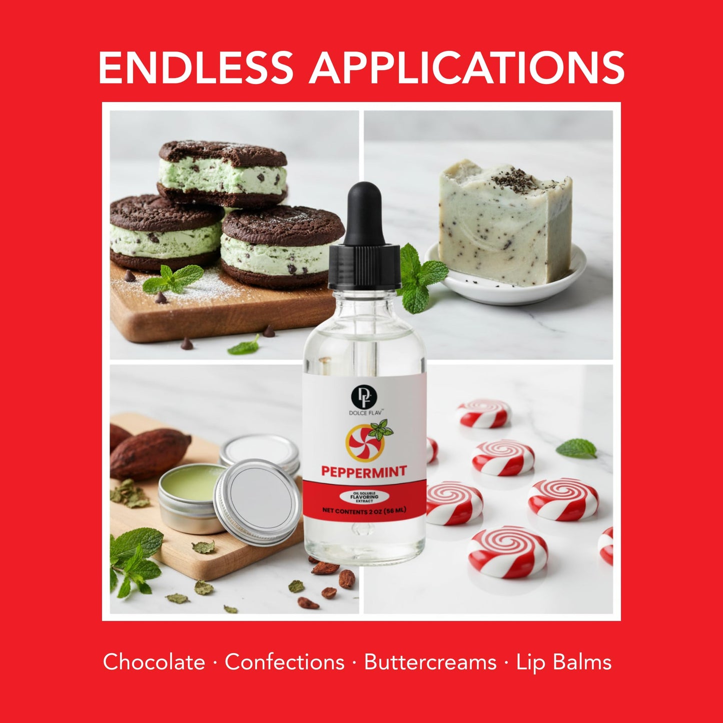 Dolce Flav Natural Peppermint Extract - 2 Ounce Oil-Soluble Kosher, Sugar-Free, Concentrated Pure Mint Flavor for Hard Candy, Chocolates & Baking