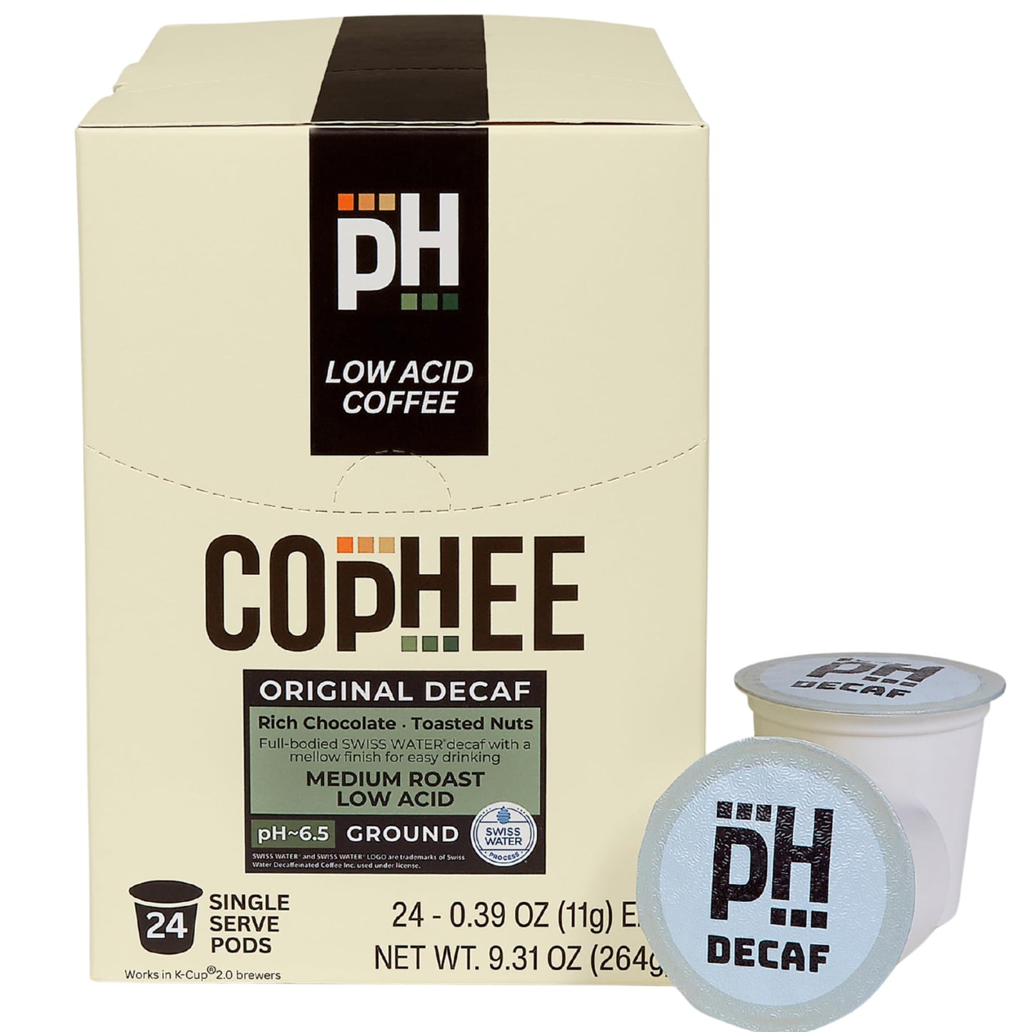 Low Acid Coffee - Decaf Coffee Pods - Medium Roast - Smooth Non-GMO Arabica Coffee - Electrolyte Infused for Sensitive Stomachs, Acid Reflux